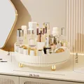 Drehbarer Kosmetik-Organizer in Cremeweiß mit goldenen Füßen und unterteilten Fächern - 360° Drehbarer Teller - Cremeweiß