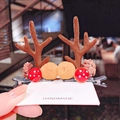 Handmade Christmas hair clips with brown reindeer antlers, pine cones and red mushrooms - 29# Antler Mushroom Pine Cone Pair Clips - Brown