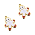 Golden gingerbread man enamel pendant charms with red and white detail for DIY jewelry - Gold White Red Gingerbread Man