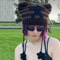 Handmade crochet cat ear hat in coffee and black with star pendants for women - Adult 56-59cm / Brown Stripes