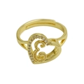 Adjustable golden heart ring featuring a stylized letter S and sparkling zircon stones - Adjustable Open / Letter E