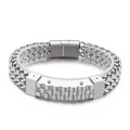 Pulsera para hombre de acero inoxidable chapado en 18k con cierre magnético geométrico - Estilo Magnético Tejido de Doble Fila (KB138768-KFC) / Color Acero