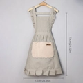 Linen apron in grey and white stripes with ruffled straps and a beige front pocket - Striped Lace Apron - Grey