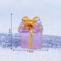 Miniature purple resin Christmas gift box DIY micro landscape accessory with gold ribbon - Purple