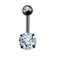 Black stainless steel belly button ring with large round clear zircon in four-prong setting - Black White Zircon