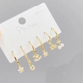 Set of 6 gold studs including star and flower shapes with micro-set zircon and S925 posts - Gold (E136)
