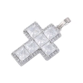 Macro shot of silver cross pendant with square zircon and micro-pave crystals - Platinum White Zirconia