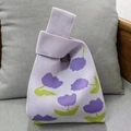 Lavender knitted tote bag with deep purple tulip patterns and soft cotton texture - Little Purple Flower
