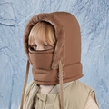 Braune Kinder-Wintermütze mit Fleece-Futter und integrierter Gesichtsmaske - Kaffeebraun