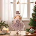Mini Christmas angel pendant with grey knit hat, feather skirt, and small metal bell - Grey Dress Girl Pendant