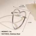 Adjustable silver hollow heart ring in stainless steel weighing 1.4g and 2.5cm height - Large Hollow Heart 600 / Steel