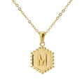 18K gold plated stainless steel hexagonal necklace with letter M pendant - Gold M (With Chain)