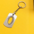 Silver stainless steel hollow letter O keychain with matte finish and split ring pendant - Letter O