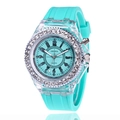 Fashionable quartz watch with mint green silicone strap and sparkling rhinestone bezel - Mint Green