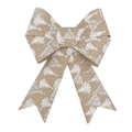 Linen Christmas bow with white tree patterns for festive holiday home decoration - 10*15cm / Christmas Tree