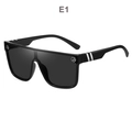 Classic black square frame sunglasses with UV400 lenses and silver metal temple accents - E1 Glossy Black Frame / Dark Gray Lens