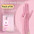 Pink nitrile disposable gloves extra long 12 inch size M 90 count durable for cleaning - 90 Pink 12-inch M Size Pieces