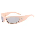 Y2K futuristic cycling sunglasses in peach beige matte frame with silver reflective lenses - Beige Frame Silver Mirror