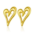 Luxe liquid metal golden heart stud earrings with a high-polished mirror finish - Liquid Metal Lava Heart