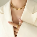 Collana a catena dorata minimalista con pendente rettangolare e anello con pietra abbinato - Collana-40+5cm / Oro