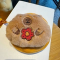 Süße Capybara Plüsch Geldbörse mit roter Blume und goldener Dollarzeichen-Stickerei - Khaki-Rote Blume