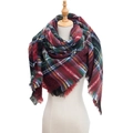 Thick red and green checkered plaid scarf with fringe on a neutral mannequin - 135x135x200cm / SJ-12# Red Green