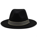 Classic black wool felt fedora hat with striped ribbon band and wide brim for men and women - M (56-58cm) / Black
