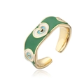 Detailed macro view of 18K gold plated ring featuring green enamel and Evil Eye heart pattern - Adjustable Open / 12160-Green Heart Evil Eye