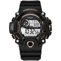 Tactical digital sports watch in black with gold trim and triple sensor feature - Gold