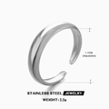 Minimalistischer silberner Edelstahlring offen verstellbar mit poliertem Finish - Runder Offener Stil / Stahlfarbe