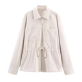 Detail of beige textured jacket with adjustable drawstring waist and double utility pockets - XS / Tops / White