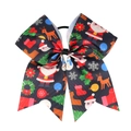 Detailed view of Christmas themed cheerleader bow with festive Santa and reindeer patterns - 6# Black Festive Style