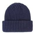 Detailed close-up of navy blue ribbed knit beanie showing thick warm texture and weave - Size S (0-2 Years) / Navy Blue
