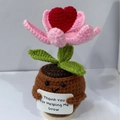 Handmade crochet positive potato plant doll with pink flower and Thank You card - Positive Potted-Deep Pot Heart Tulip