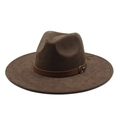 Klassischer dunkelbrauner Fedora-Hut aus Wildleder mit breiter Krempe und Lederband - M (56-59cm) / Kaffeebraun