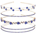 Gold bridal headband set with rhinestones, available in royal blue custom version - Gold And Royal Blue Headbands Combination (44#)