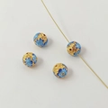 18K gold-plated blue cloisonné hollow round spacer beads for DIY jewelry making - 12# Lotus Bead 8mm / 1 Piece