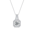 Classic 925 sterling silver necklace with a 1ct round brilliant moissanite square pendant - (s925 Silver + Moissanite Sp13319-65/1 Carat/6.5mm) / Chain Length 40cm + 5cm (extension Chain)