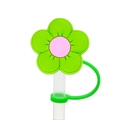 Green and pink flower-shaped silicone straw topper with protective attachment loop - 1704-67 Green and Pink Patchwork Flower