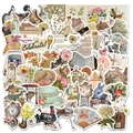 Close-up of vintage waterproof stickers with floral and animal motifs for planners - Style 2 (50Pcs)