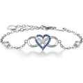 S925 sterling silver infinity heart bracelet with blue zircon stones and adjustable chain - 925 Silver / Platinum Blue Rhinestone