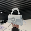 Sac à main blanc motif crocodile avec boucle en cristal et bandoulière amovible - Blanc