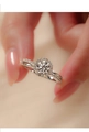 Silver halo ring with round brilliant cut center stone and twisted pavé diamond band - First Snow Six-prong Simulation Ring Ljz-23 / Adjustable Open