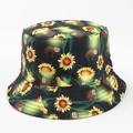 Détail de l'imprimé tournesol et paresseux sur bob noir avec bord piqué - M(56-58cm) / Paresseux Tournesol Noir (10#)