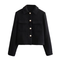 Women's black wool jacket with gold buttons and chest pockets for fall and winter style - XS / Black