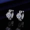 Sparkling S925 sterling silver hoop earrings with round-cut heart shape white zircon stones - Six-prong Earrings [1 Carat] Led-48