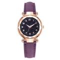 Montre femme avec cadran ciel étoilé, bracelet en cuir violet et boîtier en or rose - Violet