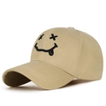 Casquette de baseball en coton kaki avec emoji sourire brodé, vue latérale - Réglable / Beige