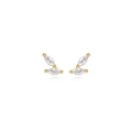 Macro detail of gold earrings featuring marquise-cut zircons and mirrored reflections - White