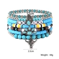 Bohemian multi-layer turquoise cowgirl bracelet set with silver cactus and bull skull charms - SY0456-1/Blue Yellow White Brown Bull Head Cactus